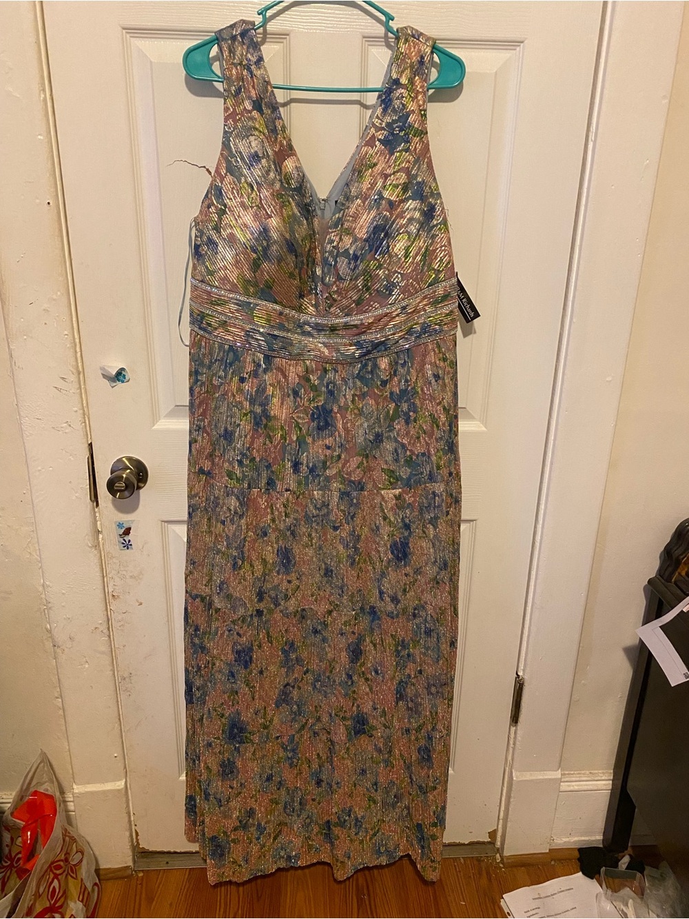 R&M Richards Blue & Pink Floral V-Neck Maxi Dress